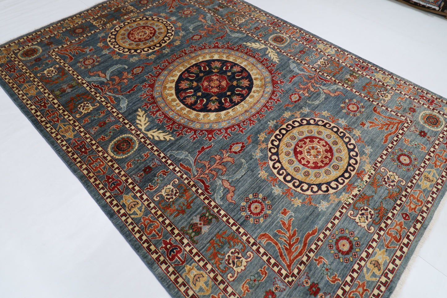 204 x 296 cm | Suzani Afghan Tribal Hand Knotted Veg Dye Wool carpet