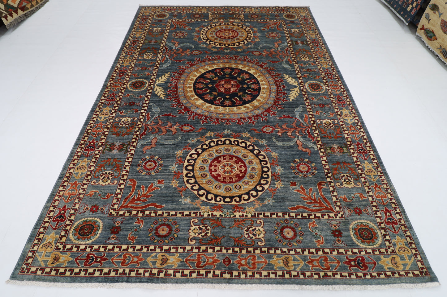 204 x 296 cm | Suzani Afghan Tribal Hand Knotted Veg Dye Wool carpet