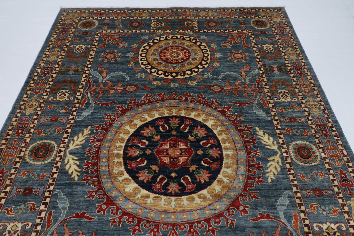 204 x 296 cm | Suzani Afghan Tribal Hand Knotted Veg Dye Wool carpet