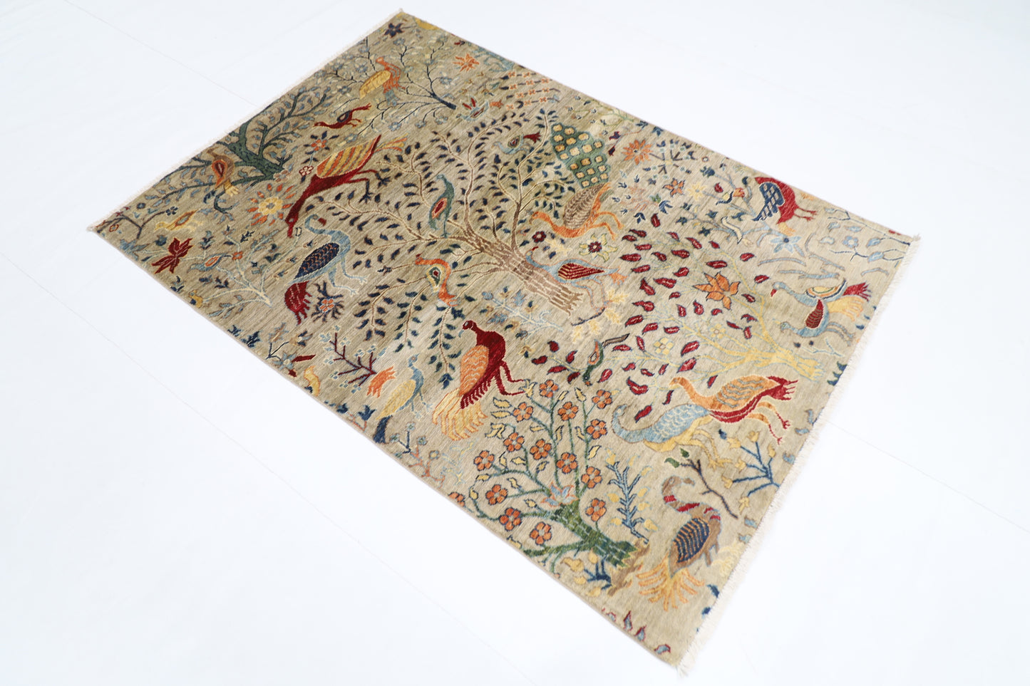 123 x 174 cm | Birds Afghan Tribal Hand Knotted Veg Dye Wool carpet