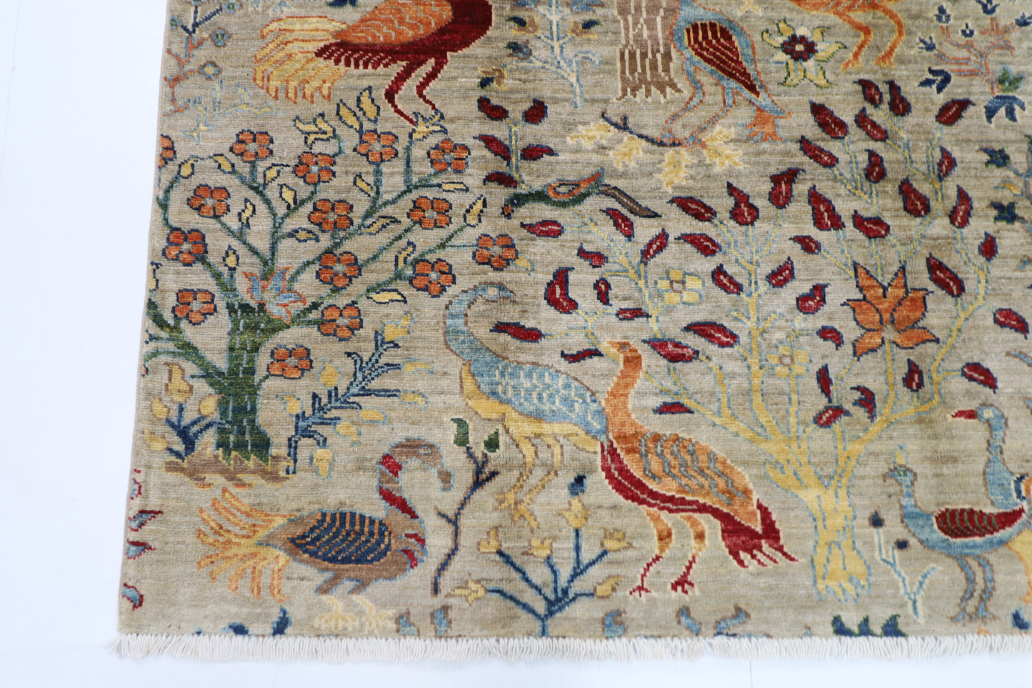 123 x 174 cm | Birds Afghan Tribal Hand Knotted Veg Dye Wool carpet