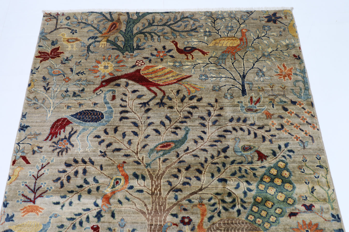 123 x 174 cm | Birds Afghan Tribal Hand Knotted Veg Dye Wool carpet