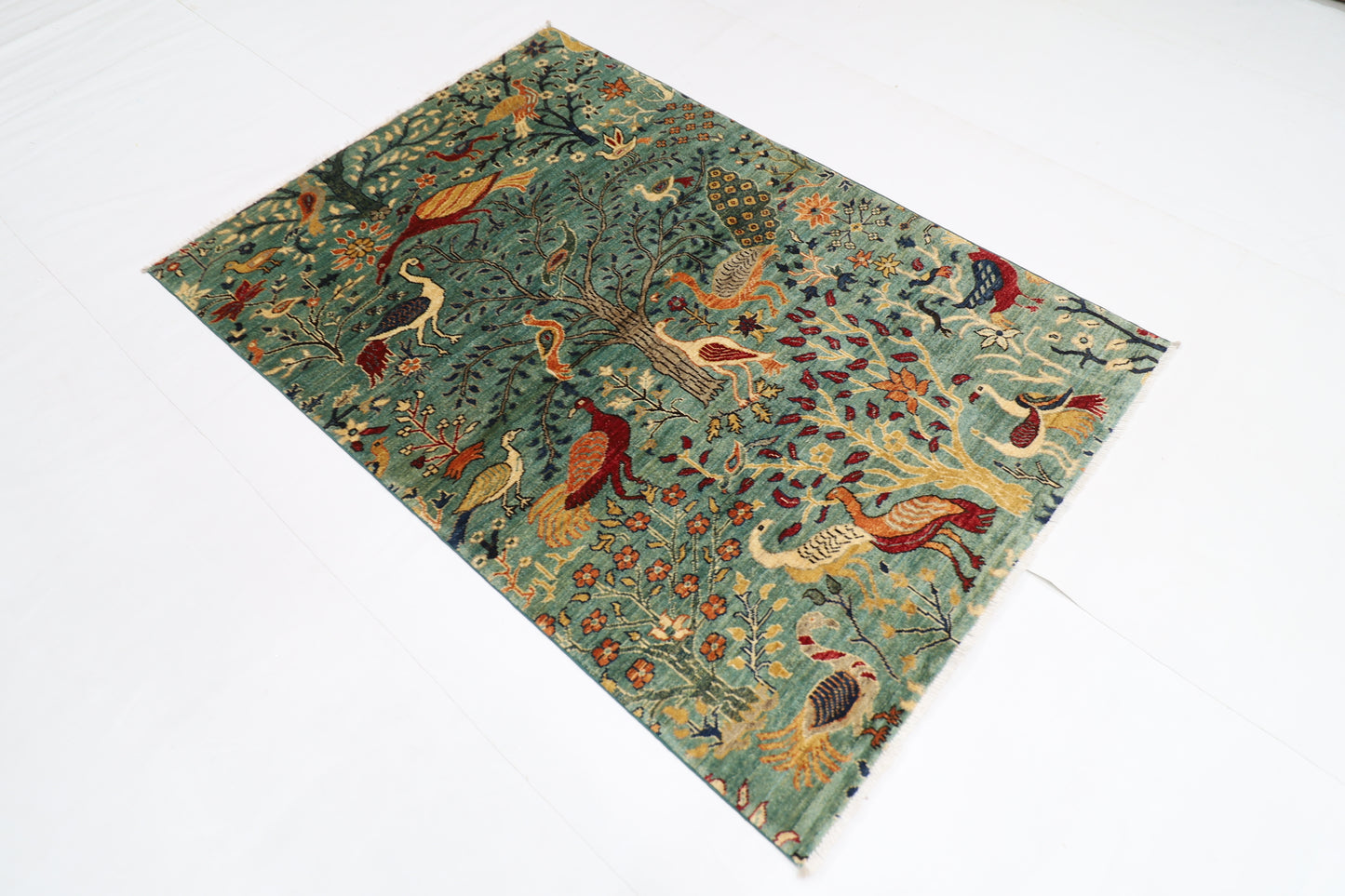 124 x 179 cm | Birds Afghan Tribal Hand Knotted Veg Dye Wool carpet