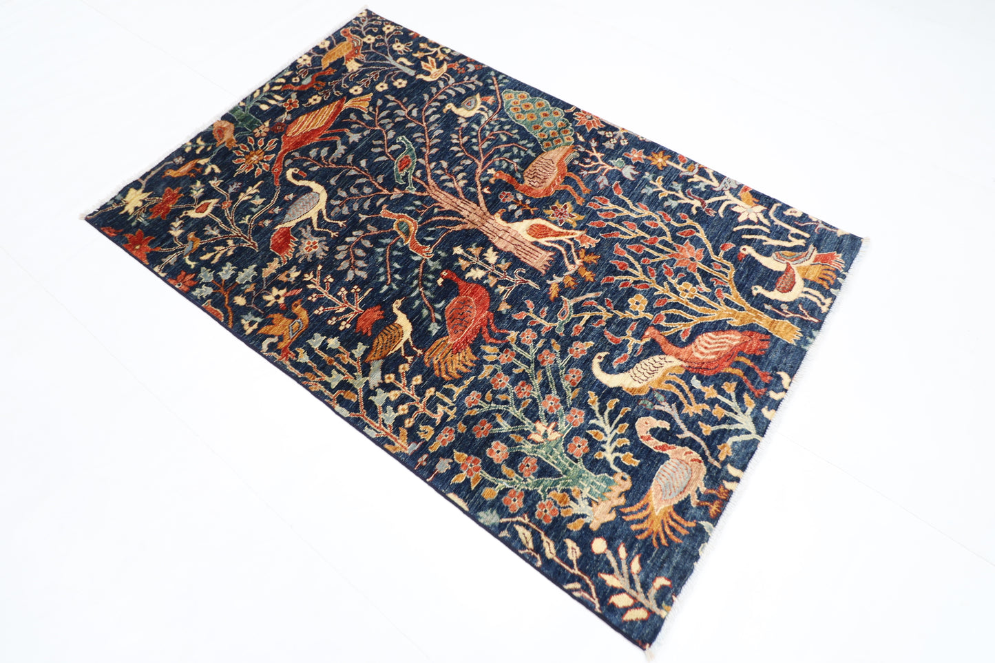 116 x 175 cm | Birds Afghan Tribal Hand Knotted Veg Dye Wool carpet