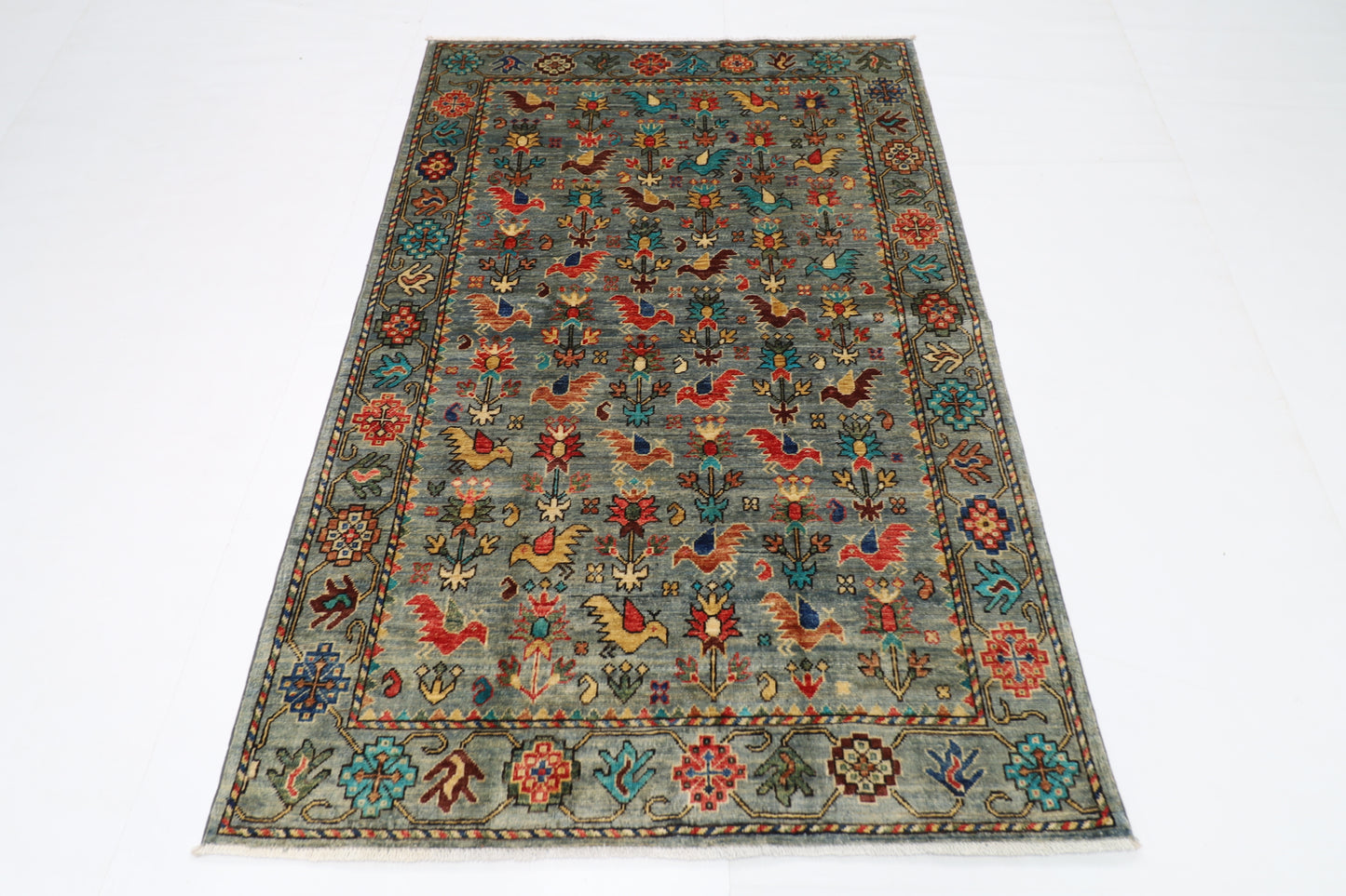 120 x 182 cm | Birds Afghan Tribal Hand Knotted Veg Dye Wool carpet