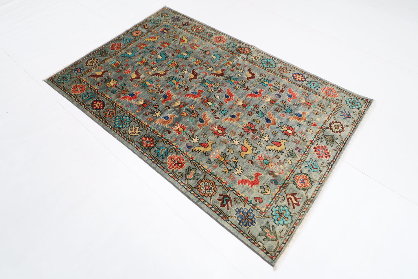 120 x 182 cm | Birds Afghan Tribal Hand Knotted Veg Dye Wool carpet