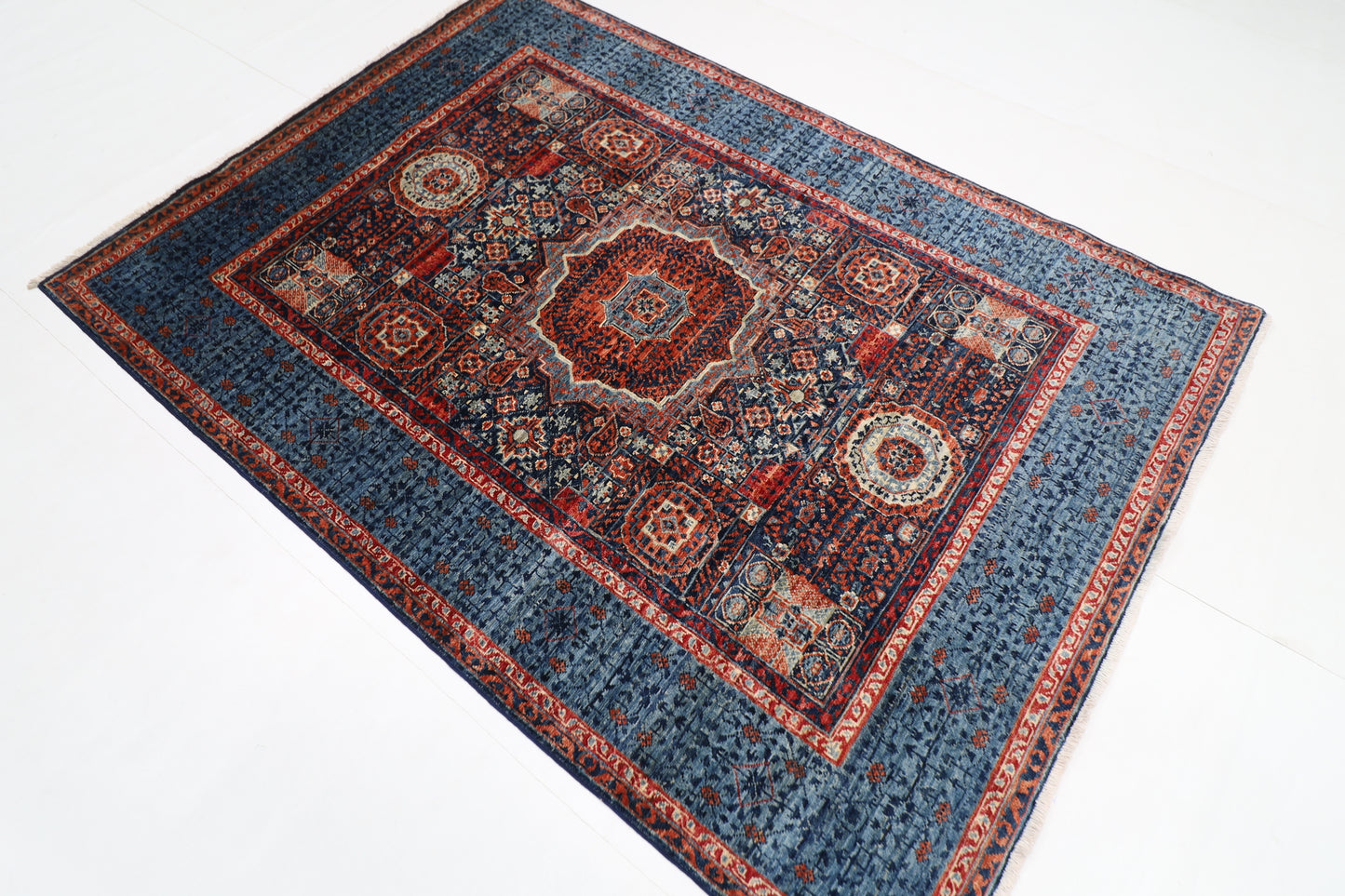148 x 206 cm | Mamluk Afghan Tribal Hand Knotted Veg Dye Wool carpet