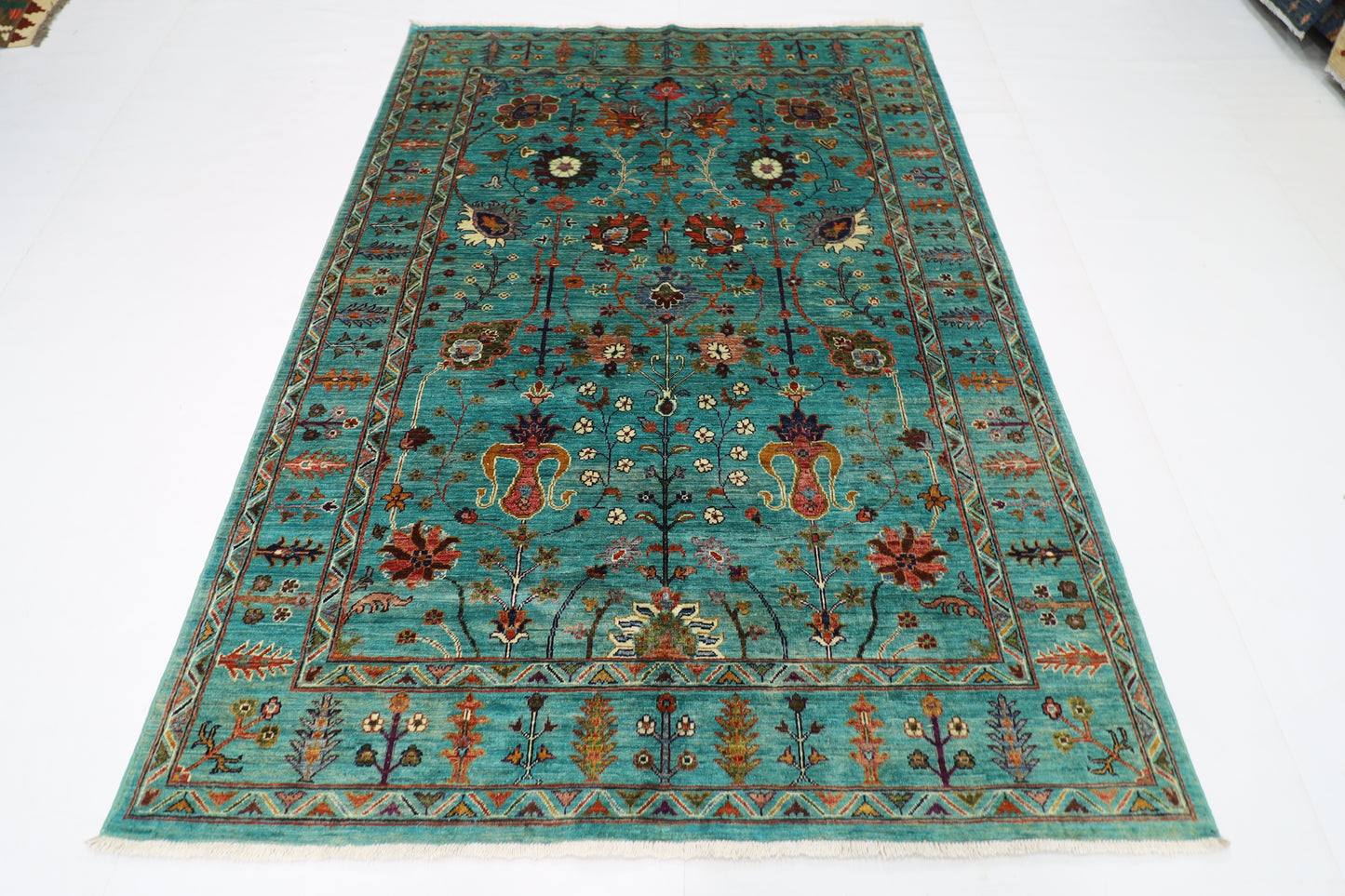 171 x 238 cm | Sultani Turquoise Afghan Tribal Hand Knotted Veg Dye Wool carpet