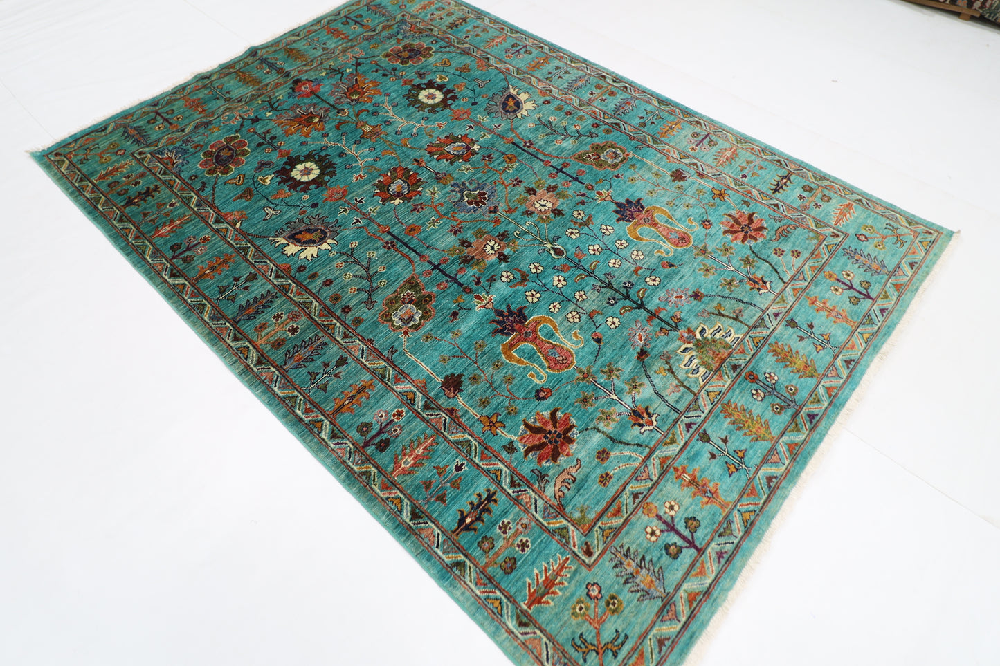 171 x 238 cm | Sultani Turquoise Afghan Tribal Hand Knotted Veg Dye Wool carpet