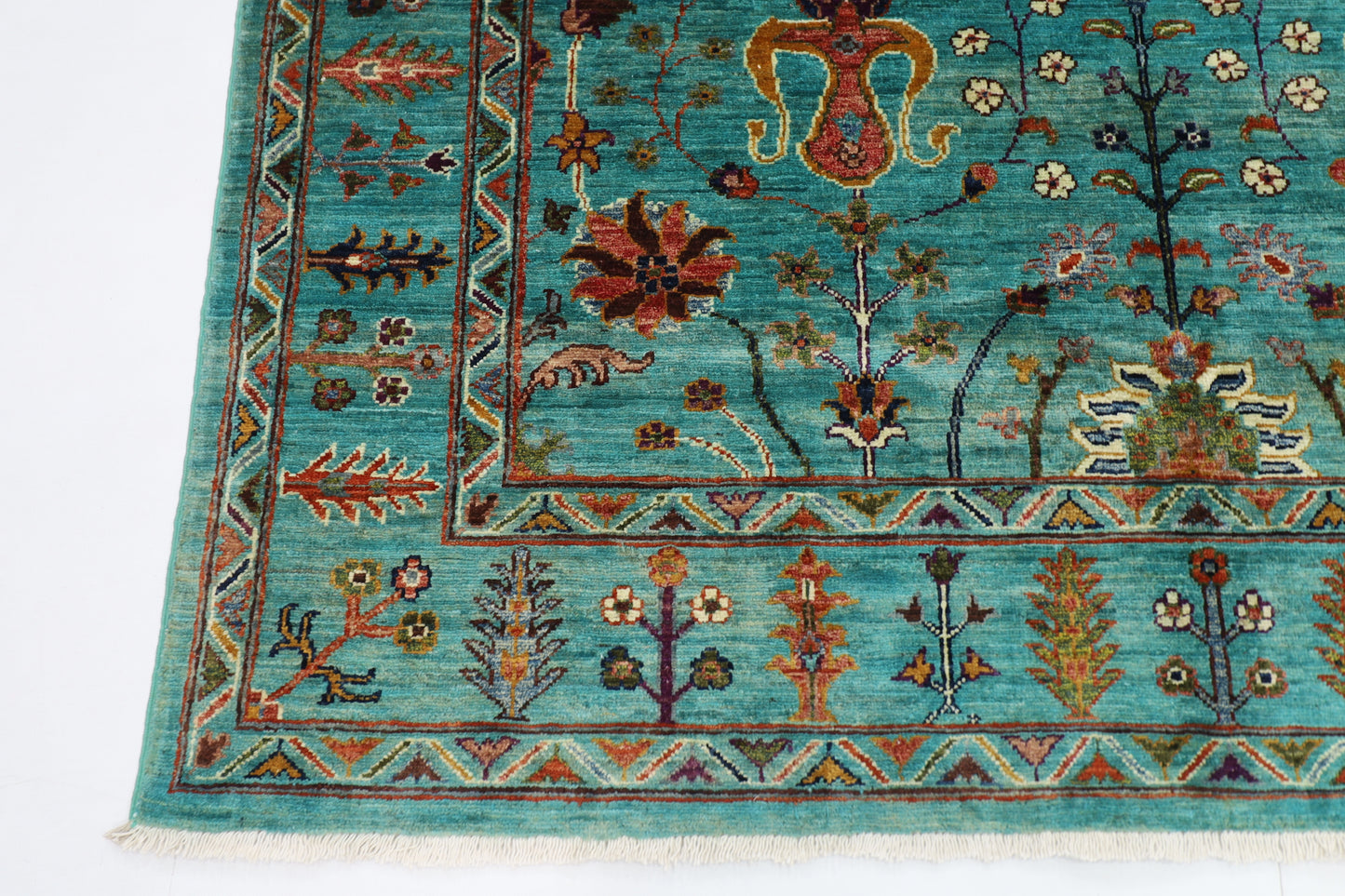 171 x 238 cm | Sultani Turquoise Afghan Tribal Hand Knotted Veg Dye Wool carpet