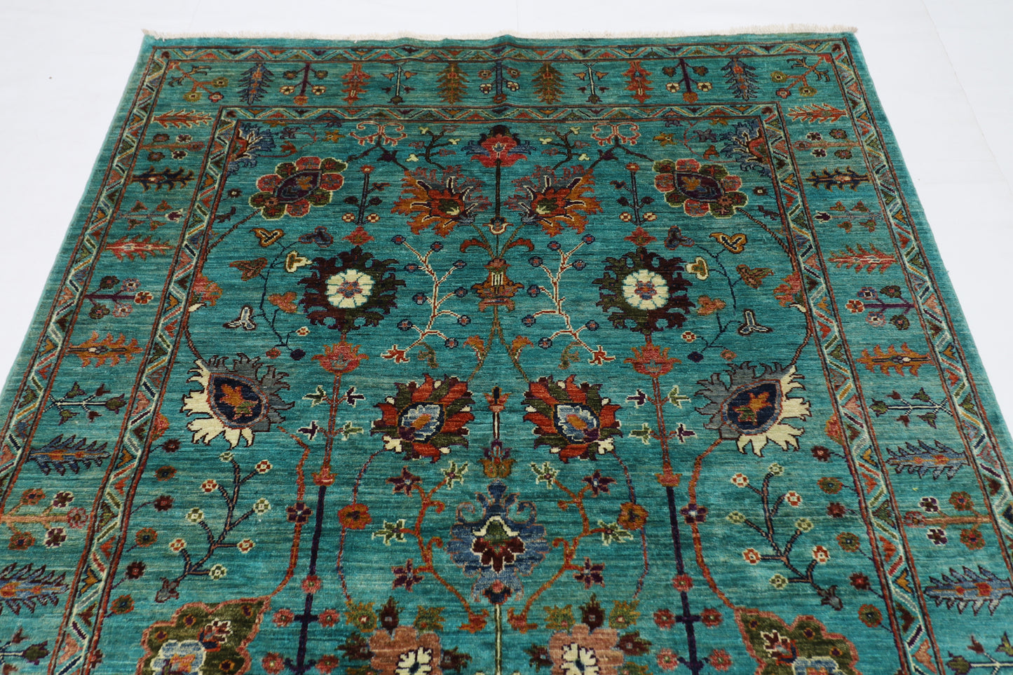 171 x 238 cm | Sultani Turquoise Afghan Tribal Hand Knotted Veg Dye Wool carpet