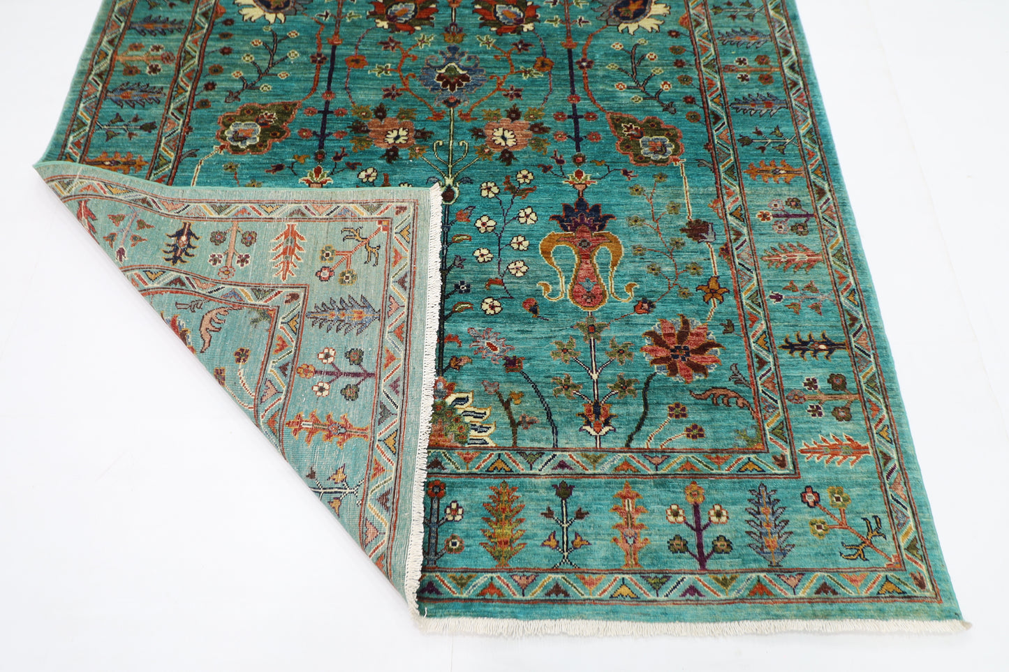 171 x 238 cm | Sultani Turquoise Afghan Tribal Hand Knotted Veg Dye Wool carpet