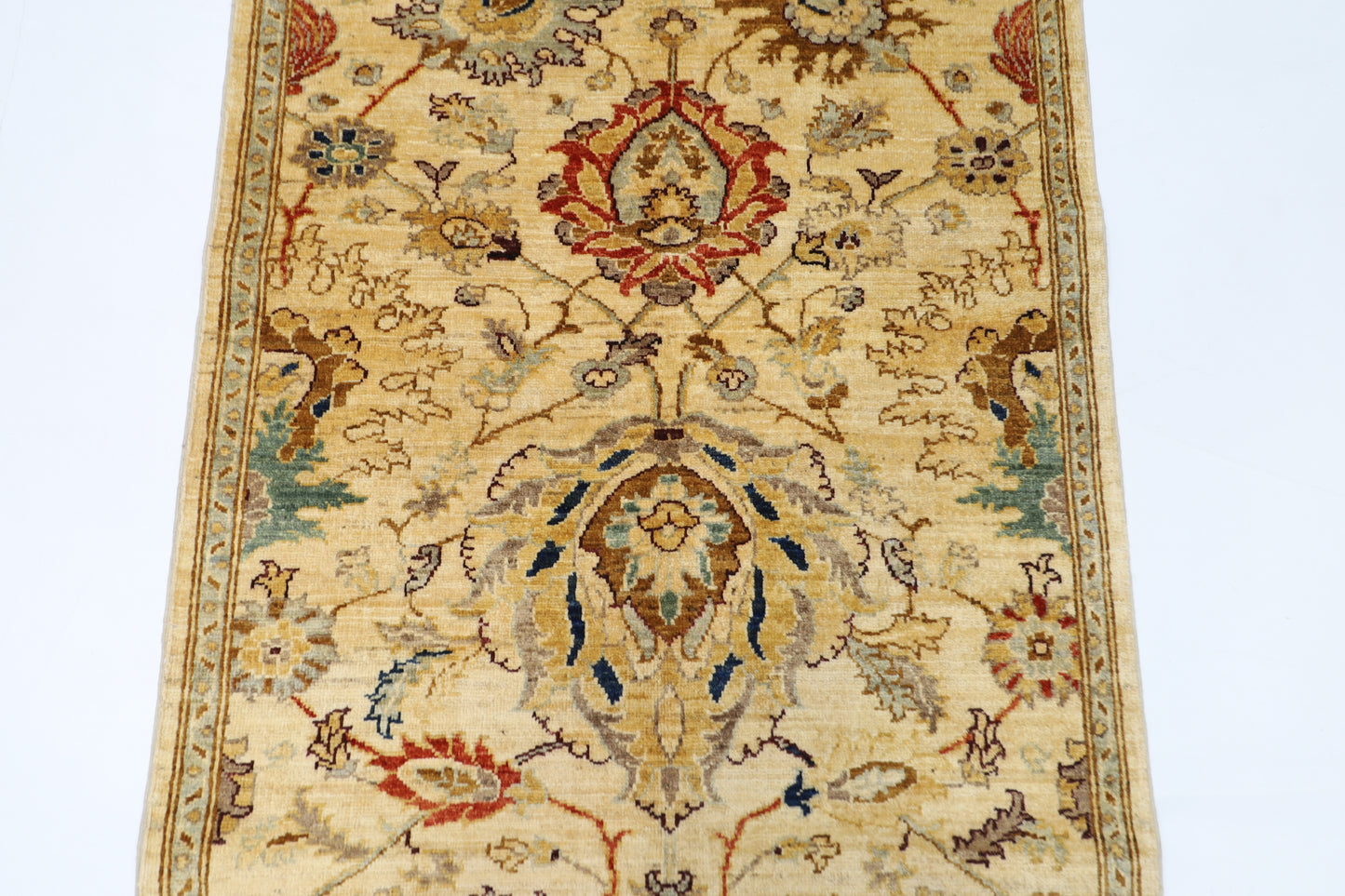 98 x 347 cm | Beige Afghan Tribal Hand Knotted Veg Dye Wool Runner