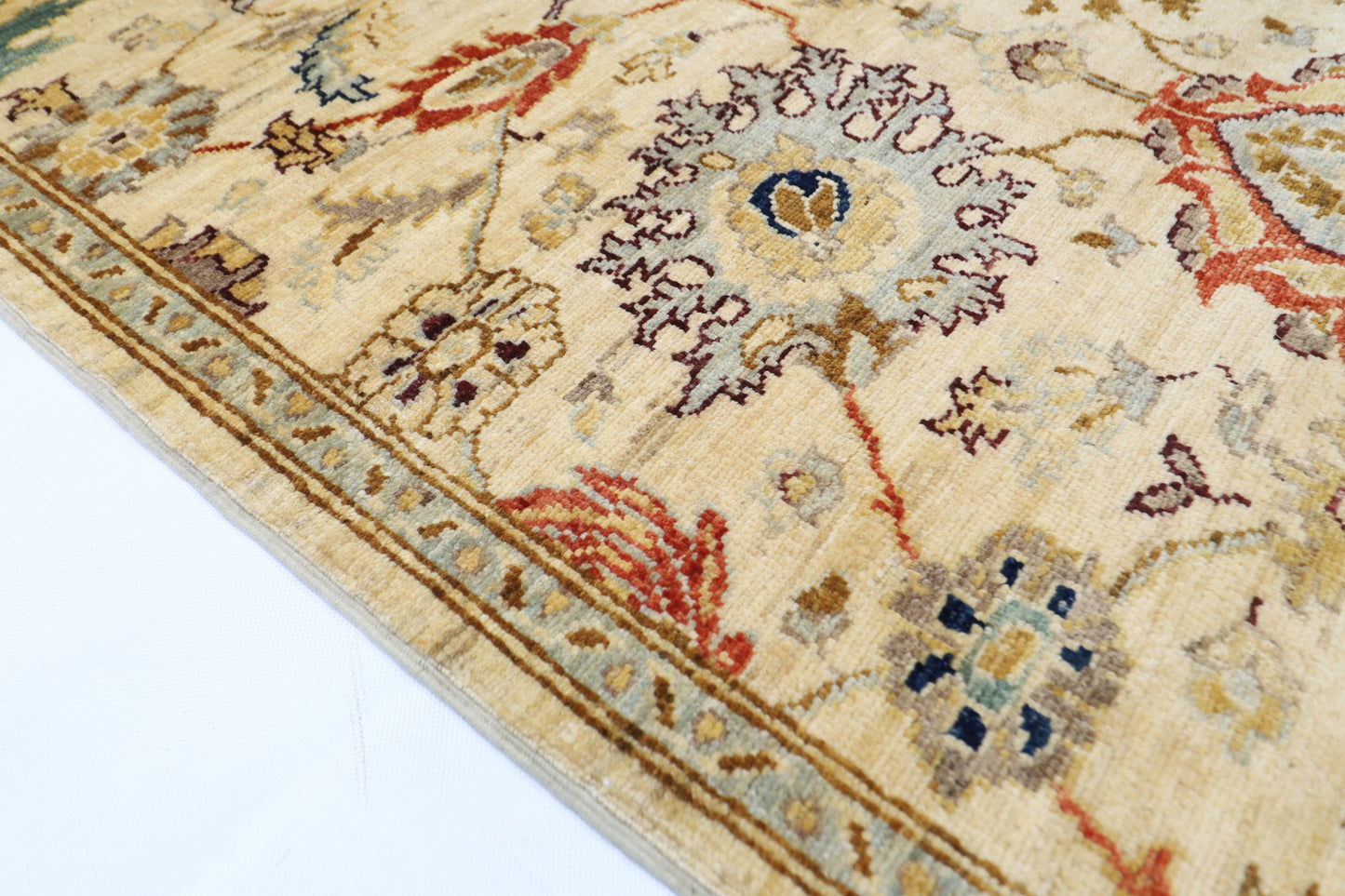 98 x 347 cm | Beige Afghan Tribal Hand Knotted Veg Dye Wool Runner