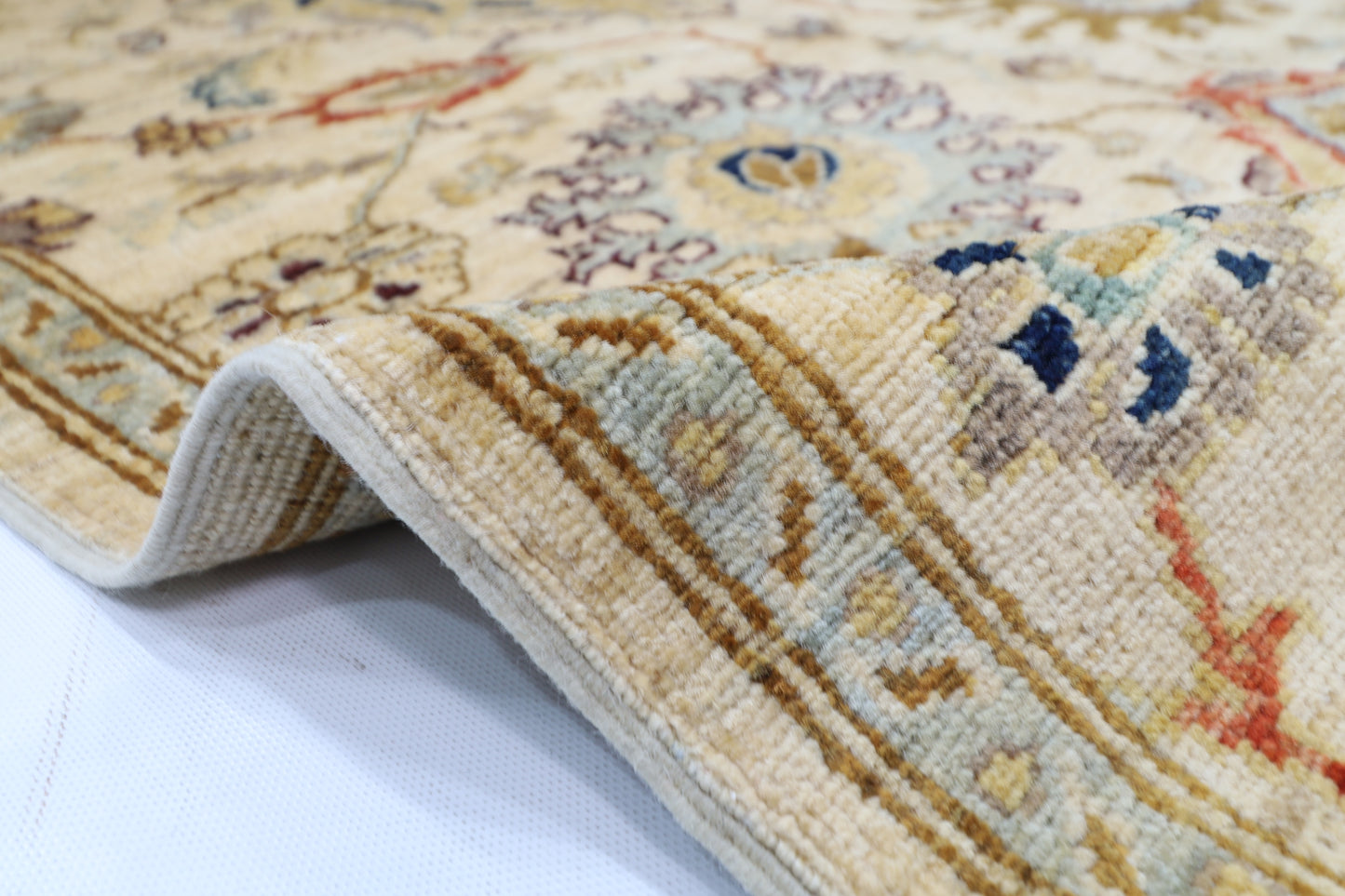 98 x 347 cm | Beige Afghan Tribal Hand Knotted Veg Dye Wool Runner