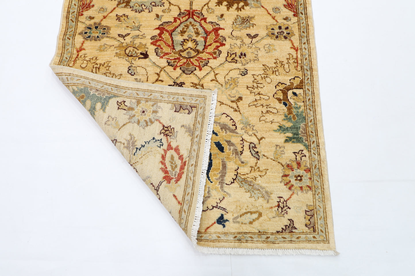 98 x 347 cm | Beige Afghan Tribal Hand Knotted Veg Dye Wool Runner