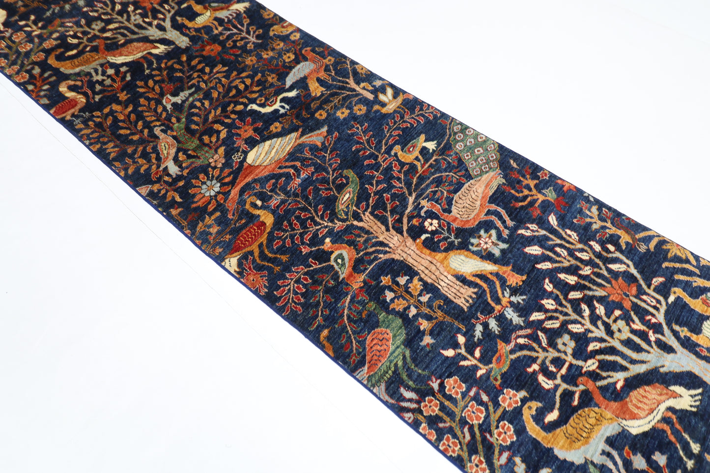 88 x 290 cm | Birds Afghan Tribal Hand Knotted Veg Dye Wool Runner