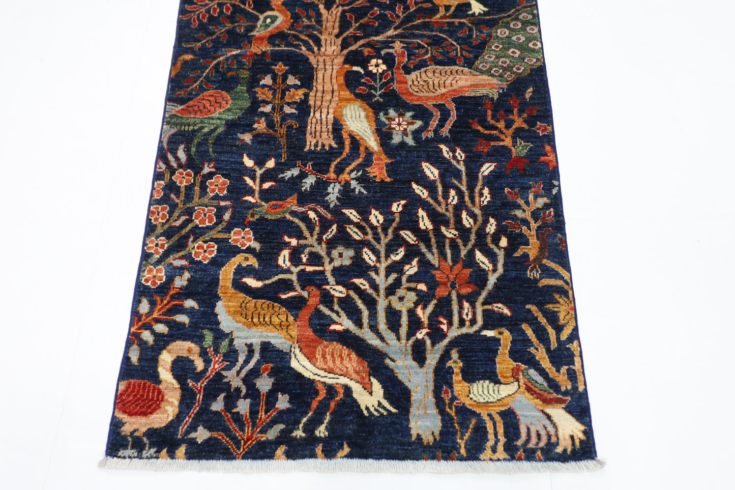 88 x 290 cm | Birds Afghan Tribal Hand Knotted Veg Dye Wool Runner