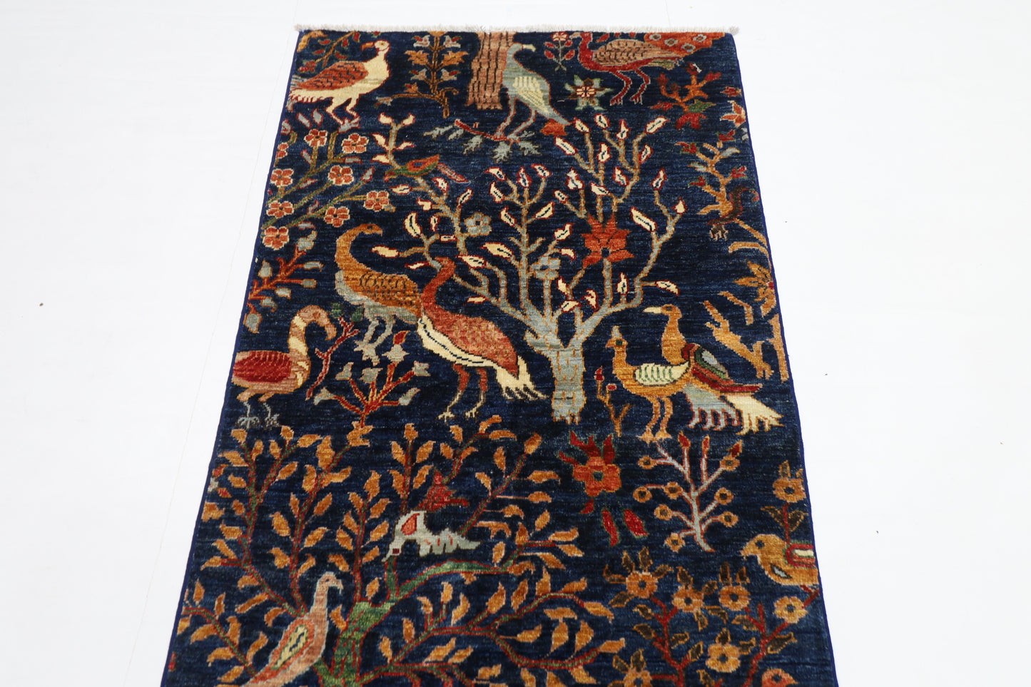 88 x 290 cm | Birds Afghan Tribal Hand Knotted Veg Dye Wool Runner