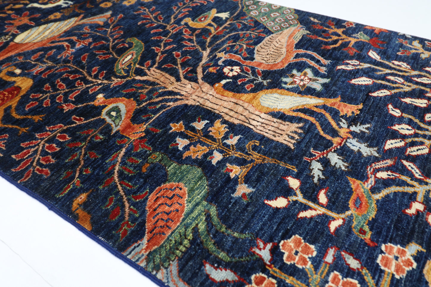 88 x 290 cm | Birds Afghan Tribal Hand Knotted Veg Dye Wool Runner