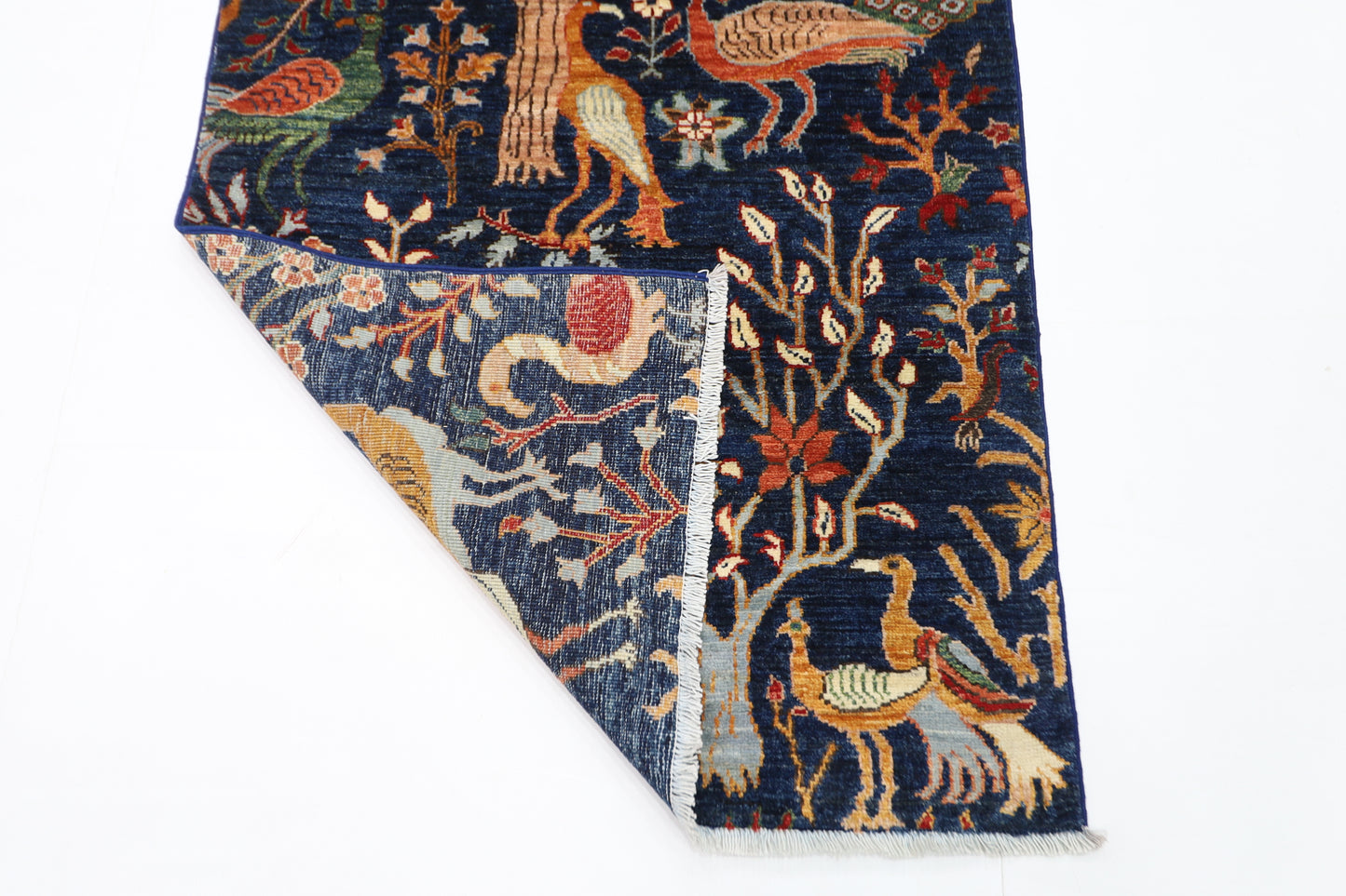 88 x 290 cm | Birds Afghan Tribal Hand Knotted Veg Dye Wool Runner