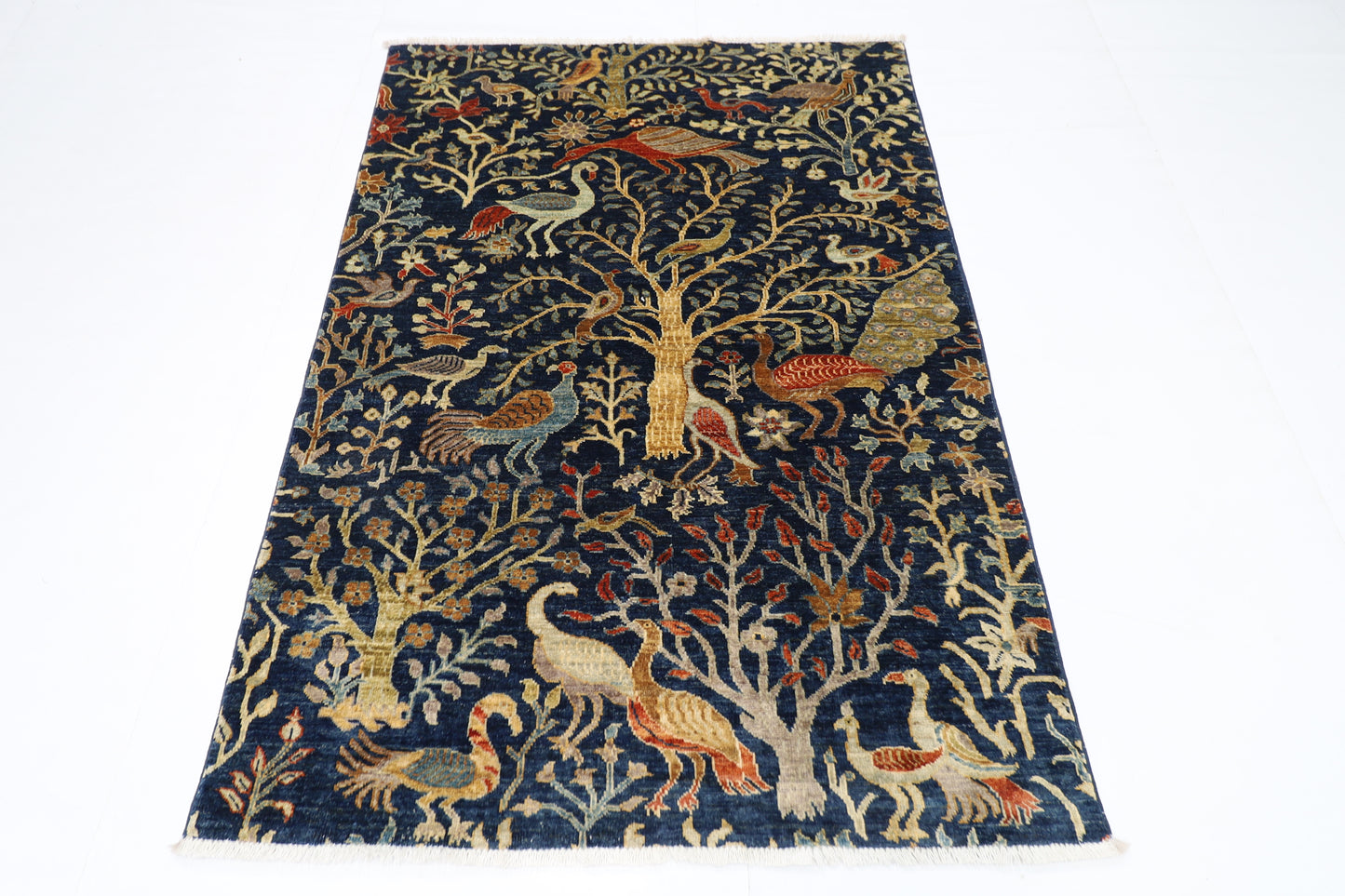 126 x 178 cm | Birds Afghan Tribal Hand Knotted Veg Dye Wool Carpet