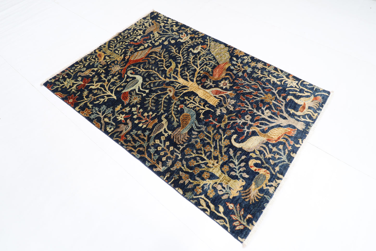 126 x 178 cm | Birds Afghan Tribal Hand Knotted Veg Dye Wool Carpet