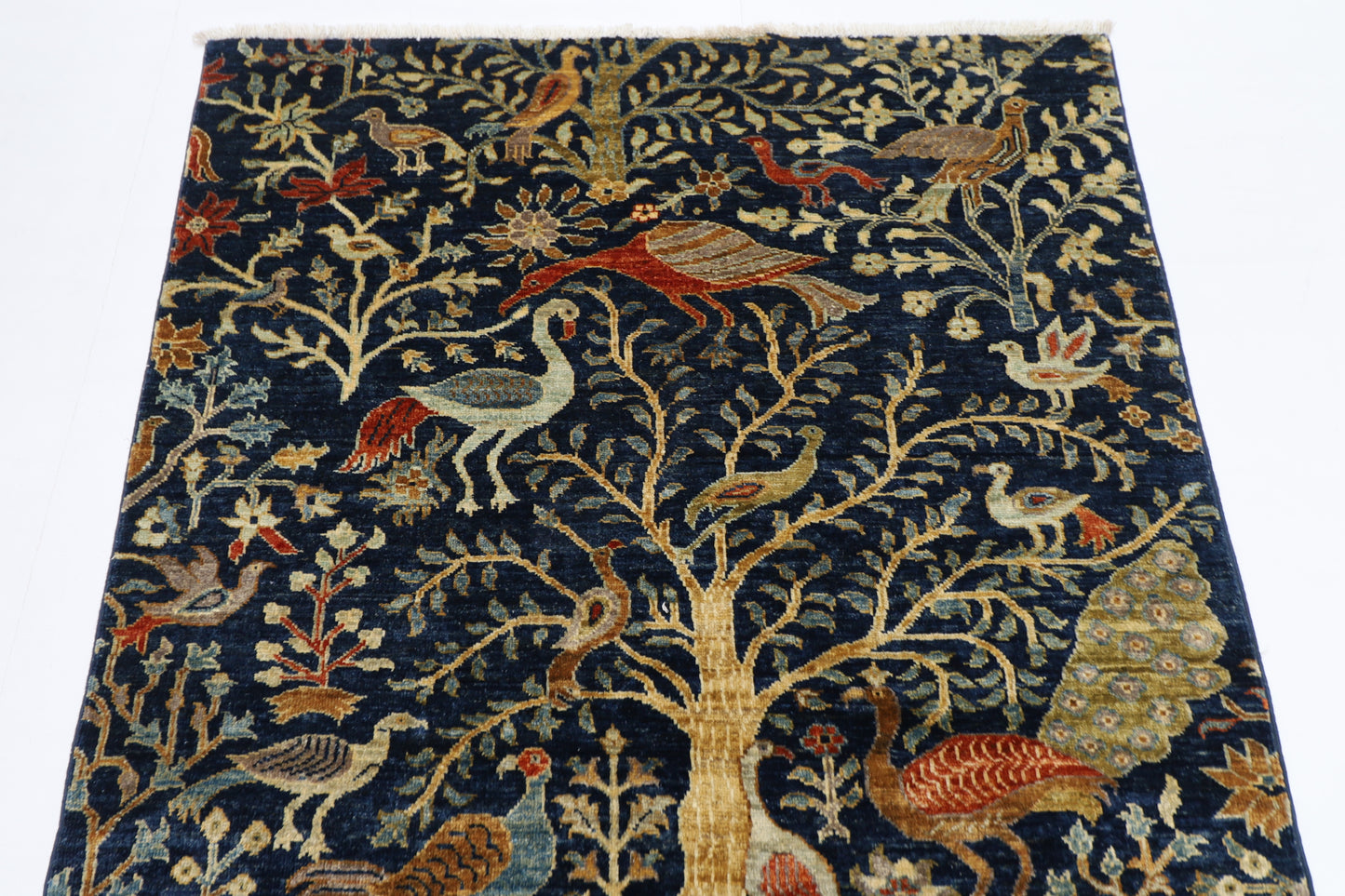126 x 178 cm | Birds Afghan Tribal Hand Knotted Veg Dye Wool Carpet