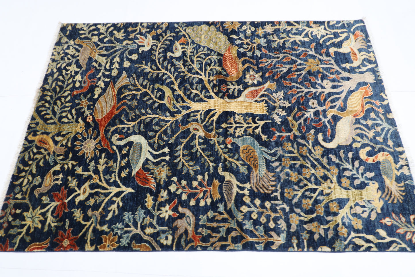 126 x 178 cm | Birds Afghan Tribal Hand Knotted Veg Dye Wool Carpet