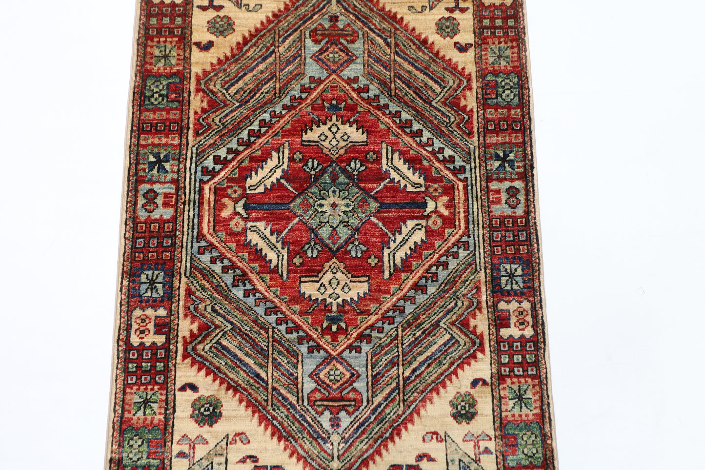 82 x 302 cm | Heriz Beige Afghan Tribal Hand Knotted Veg Dye Wool Runner