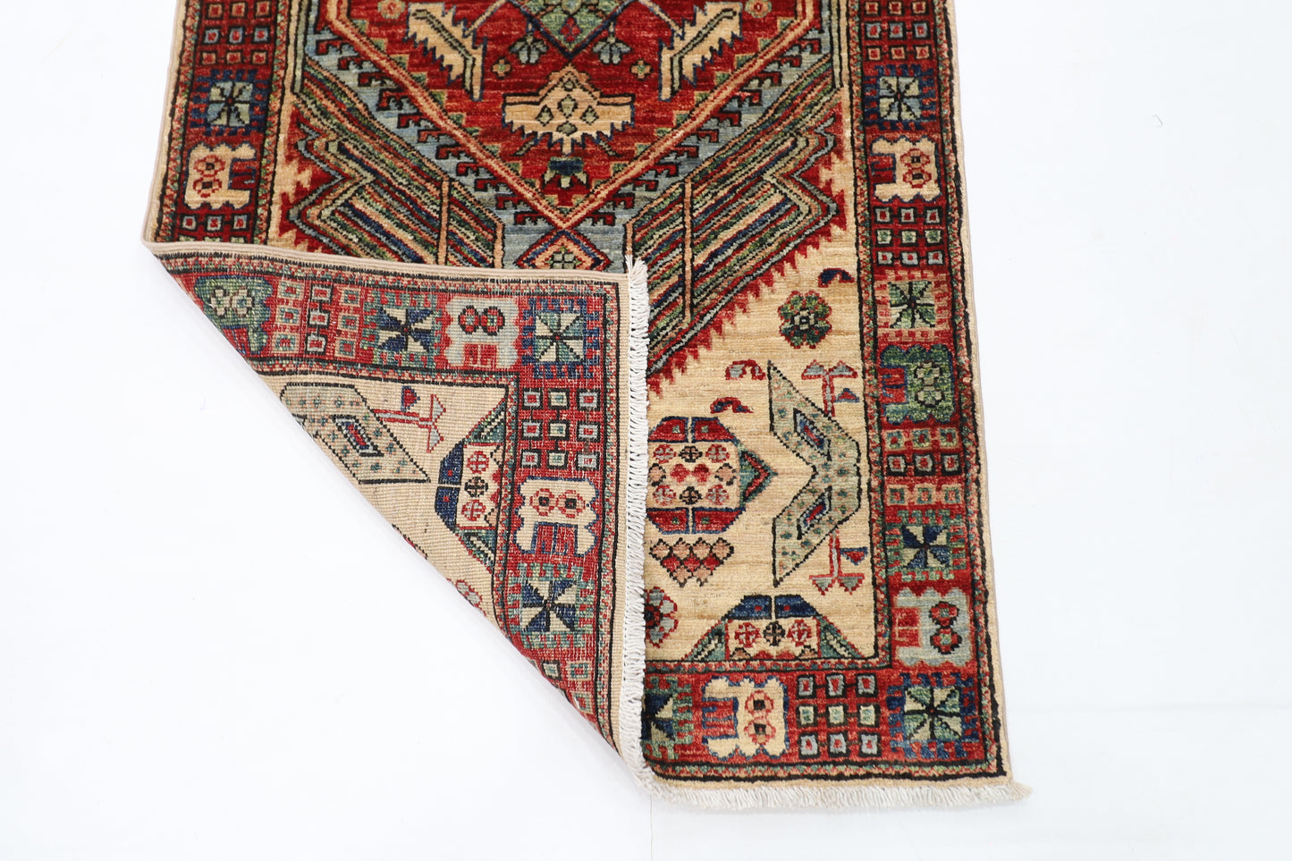 82 x 302 cm | Heriz Beige Afghan Tribal Hand Knotted Veg Dye Wool Runner