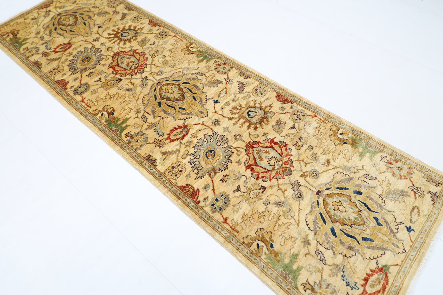 93 x 297 cm | Beige Afghan Tribal Hand Knotted Veg Dye Wool Runner