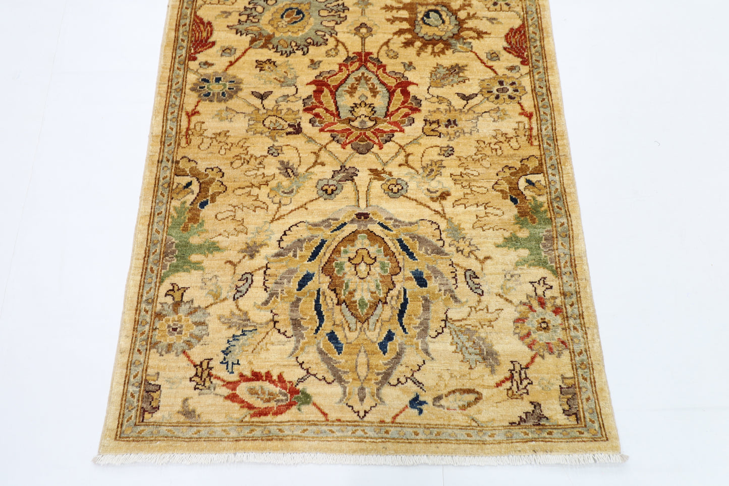 93 x 297 cm | Beige Afghan Tribal Hand Knotted Veg Dye Wool Runner