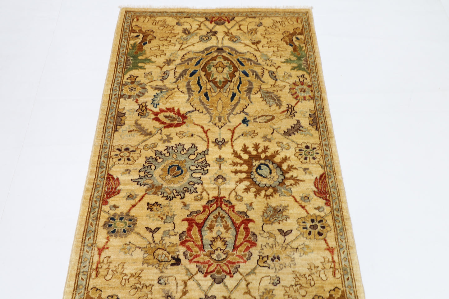 93 x 297 cm | Beige Afghan Tribal Hand Knotted Veg Dye Wool Runner