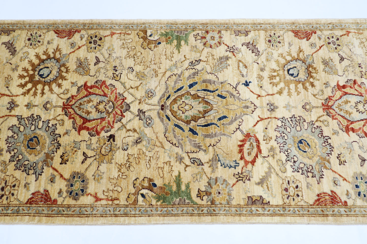 93 x 297 cm | Beige Afghan Tribal Hand Knotted Veg Dye Wool Runner