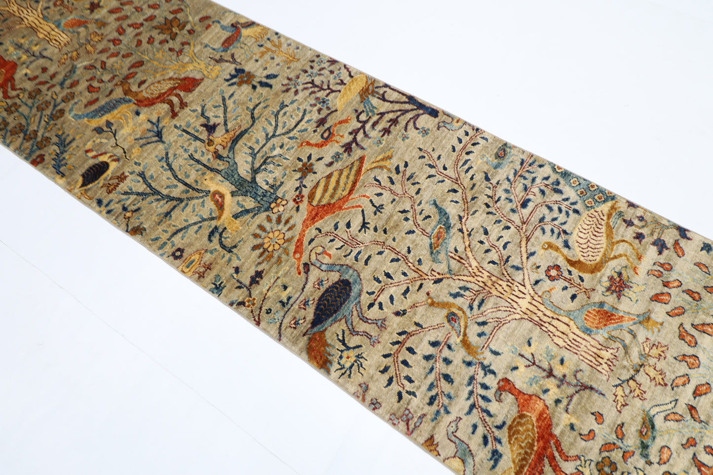 87 x 360 cm | Birds Afghan Tribal Hand Knotted Veg Dye Wool Runner