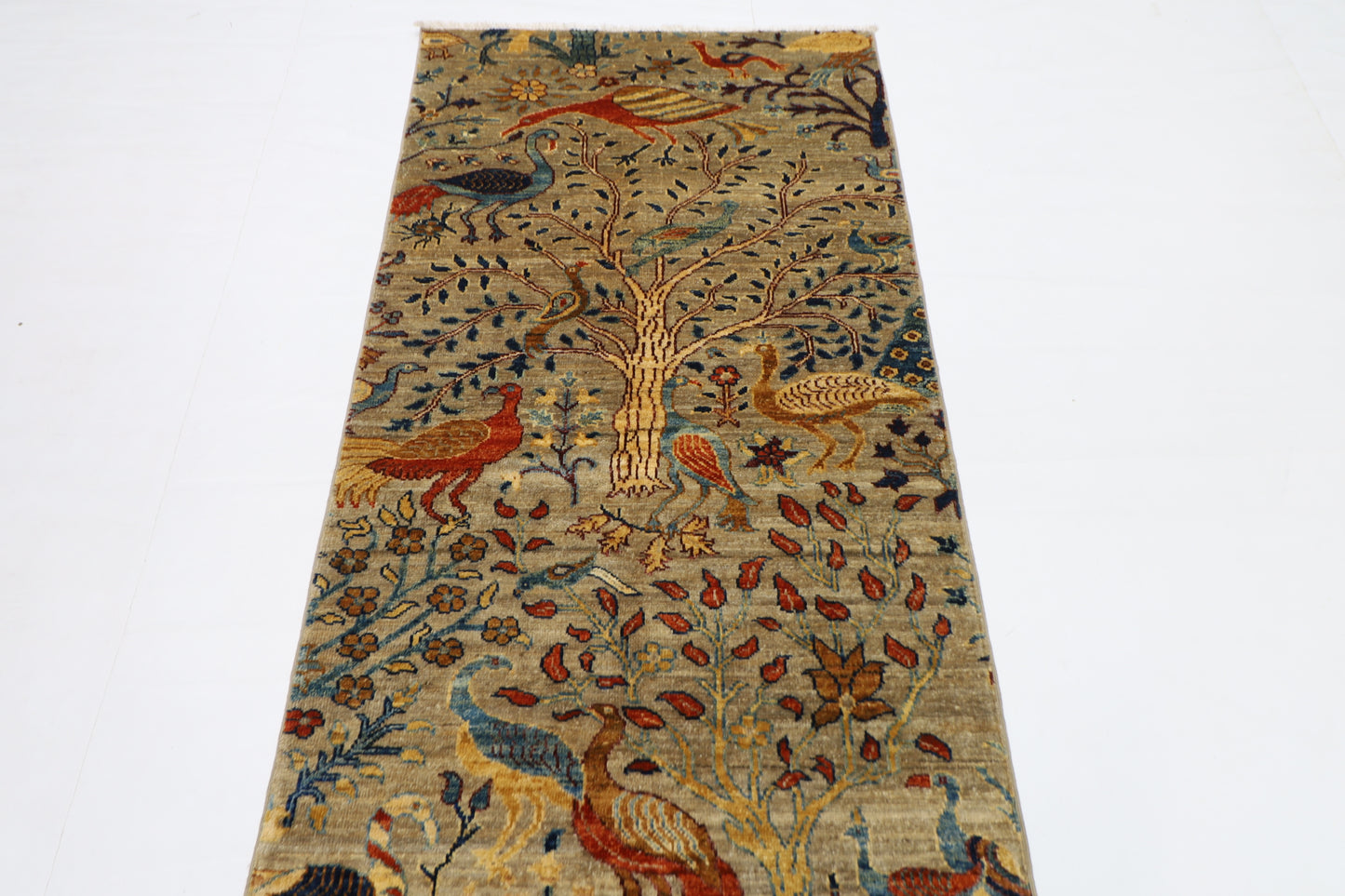 87 x 360 cm | Birds Afghan Tribal Hand Knotted Veg Dye Wool Runner