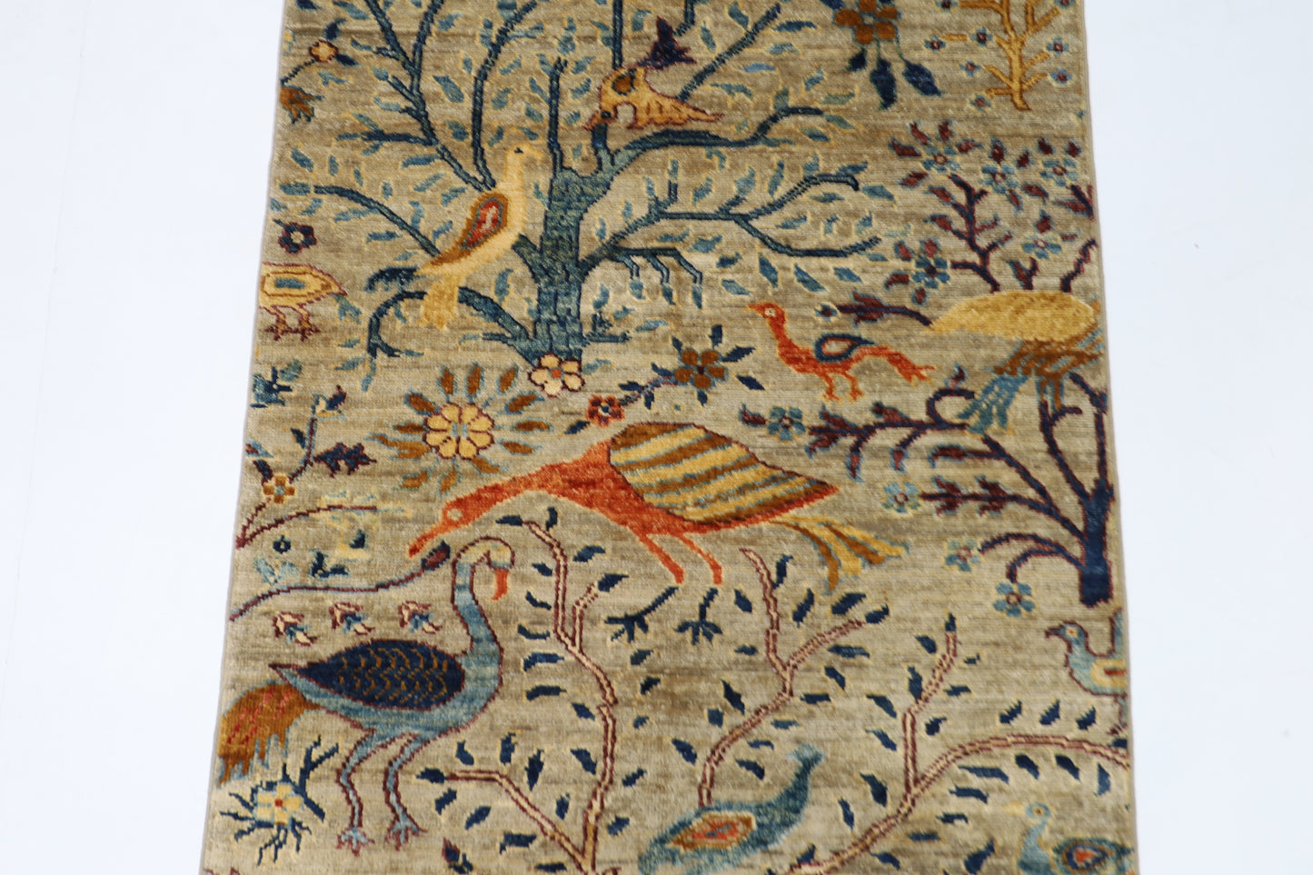 87 x 360 cm | Birds Afghan Tribal Hand Knotted Veg Dye Wool Runner