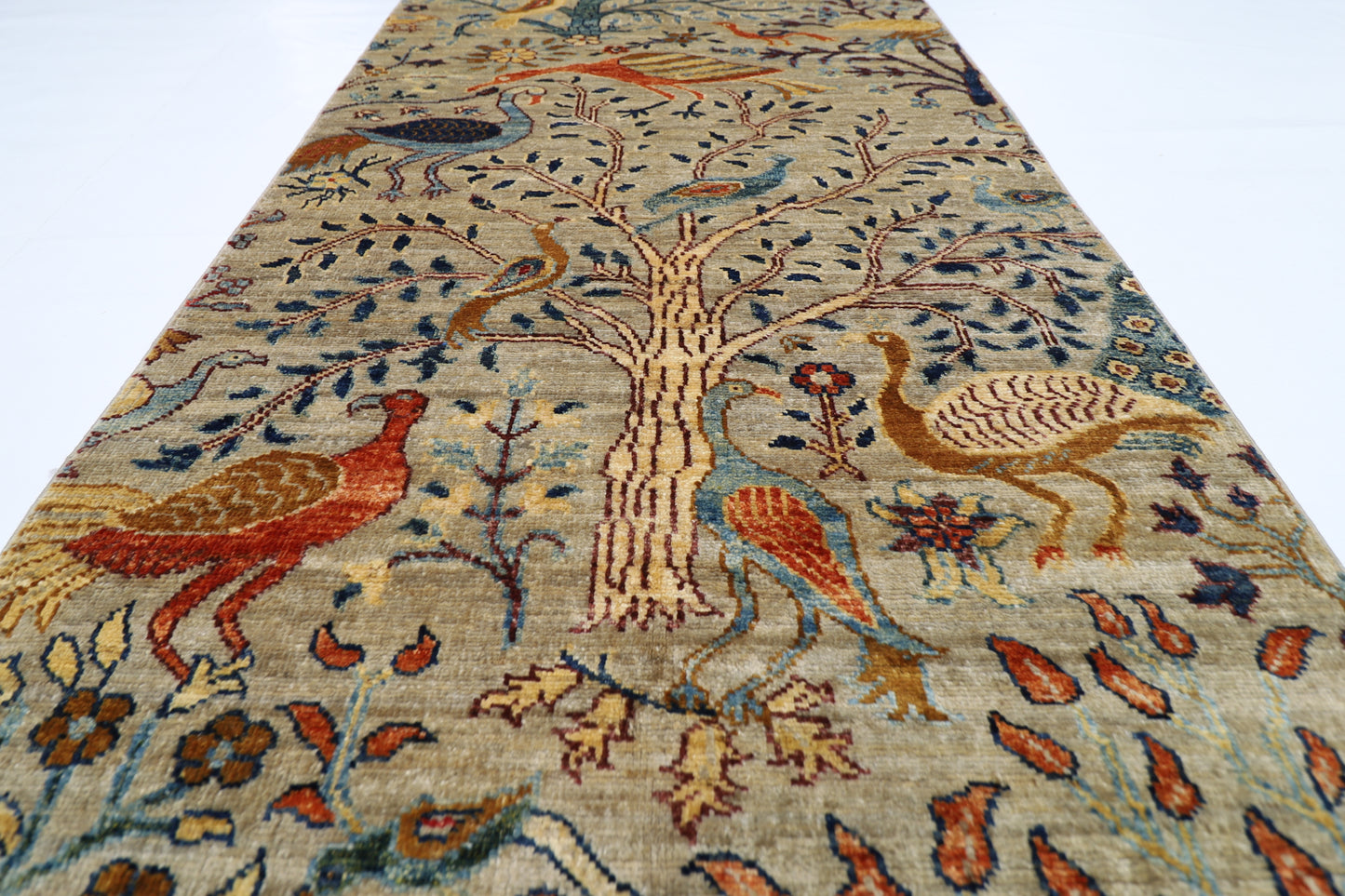 87 x 360 cm | Birds Afghan Tribal Hand Knotted Veg Dye Wool Runner