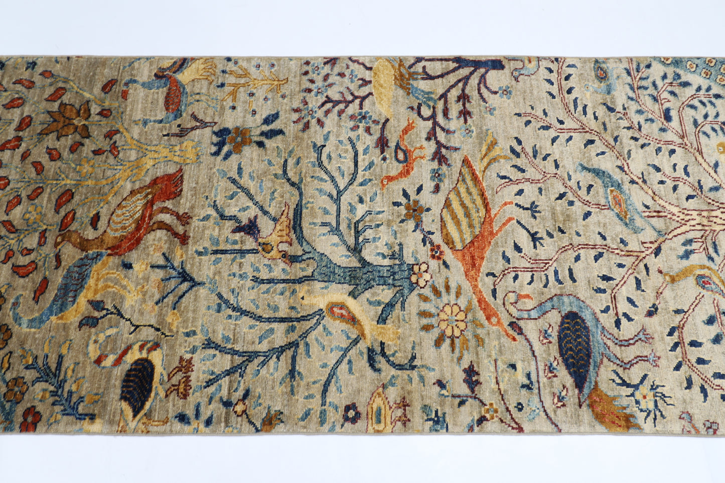 87 x 360 cm | Birds Afghan Tribal Hand Knotted Veg Dye Wool Runner