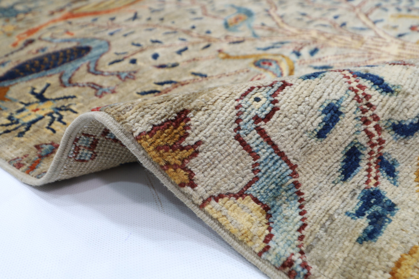 87 x 360 cm | Birds Afghan Tribal Hand Knotted Veg Dye Wool Runner