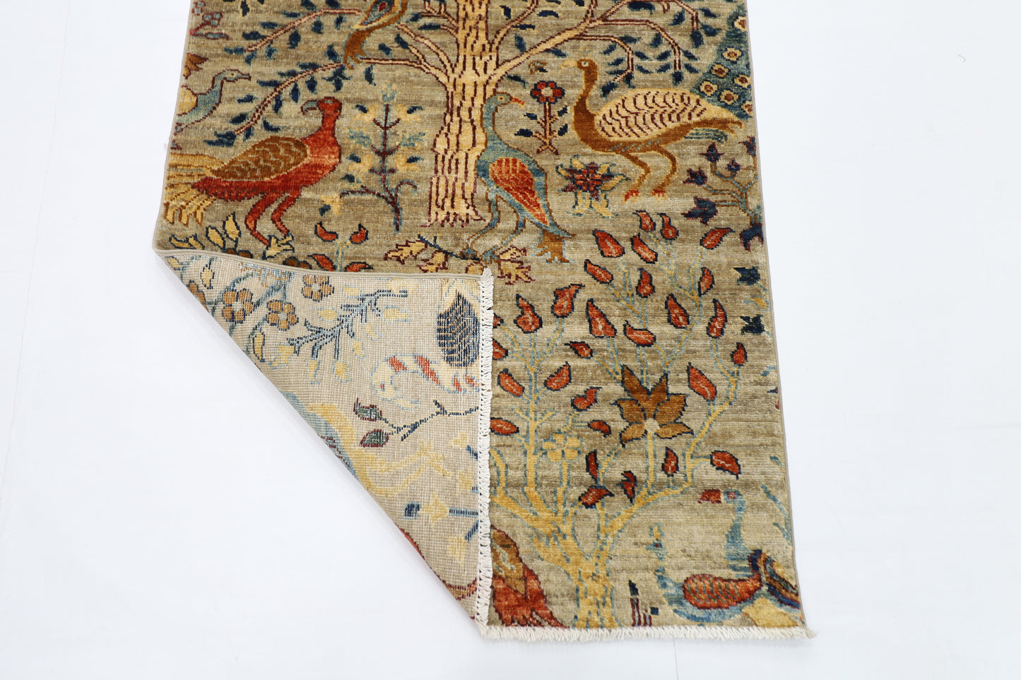 87 x 360 cm | Birds Afghan Tribal Hand Knotted Veg Dye Wool Runner