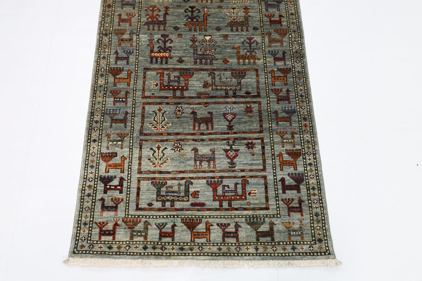 87 x 296 cm | Animal Afghan Tribal Hand Knotted Veg Dye Wool Runner