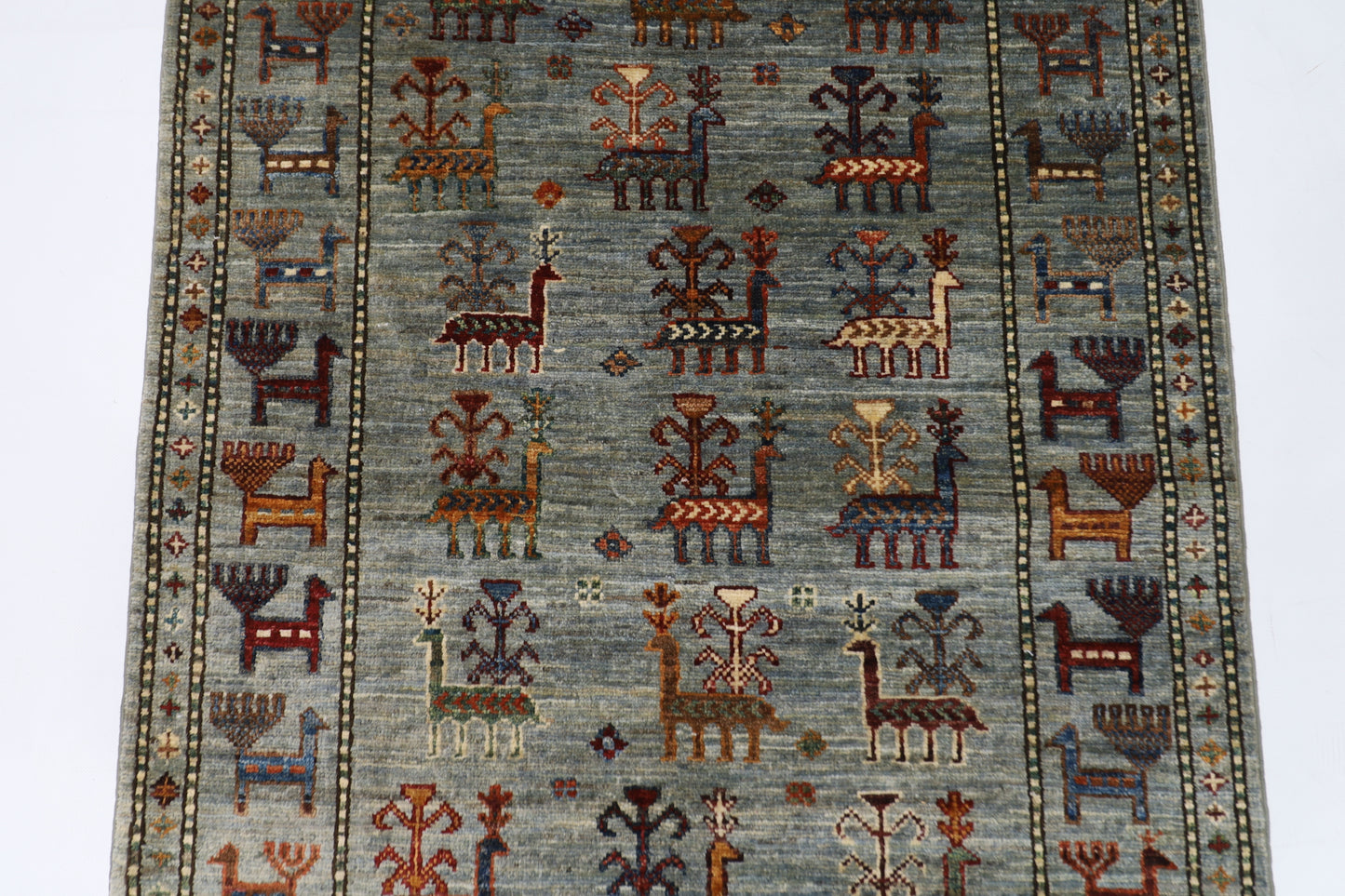87 x 296 cm | Animal Afghan Tribal Hand Knotted Veg Dye Wool Runner