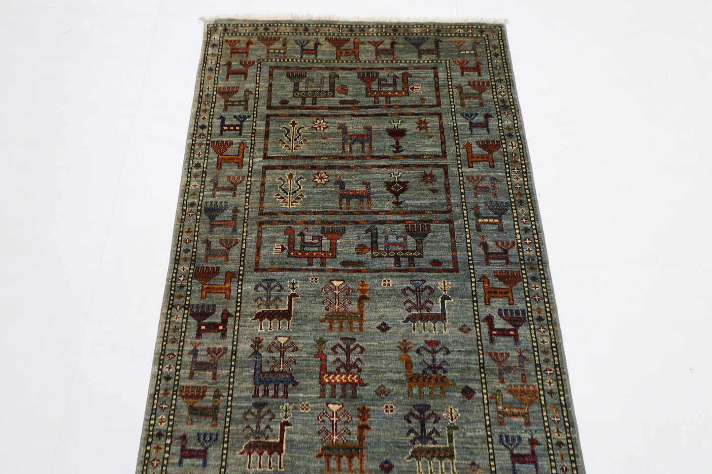 87 x 296 cm | Animal Afghan Tribal Hand Knotted Veg Dye Wool Runner