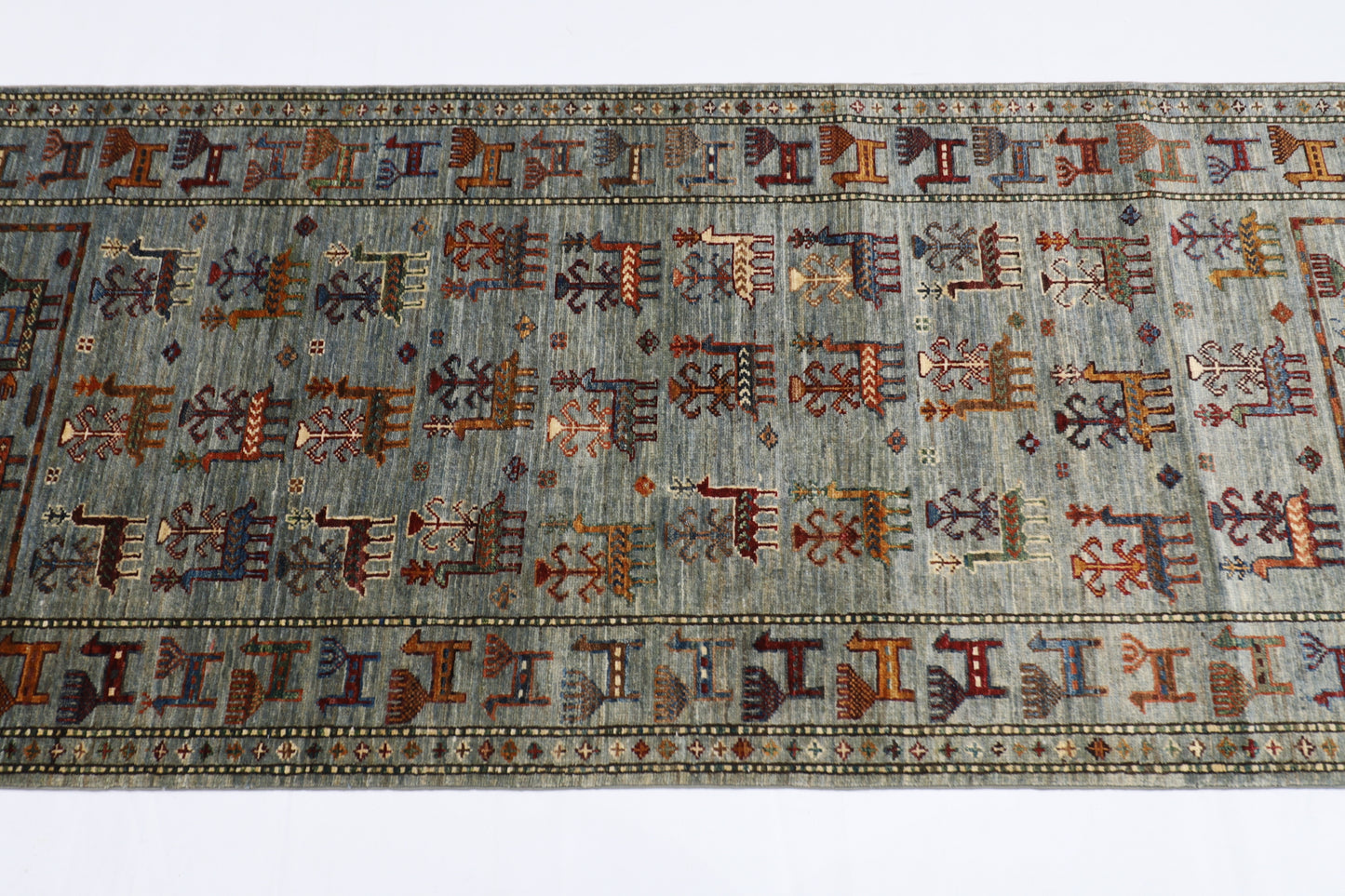 87 x 296 cm | Animal Afghan Tribal Hand Knotted Veg Dye Wool Runner