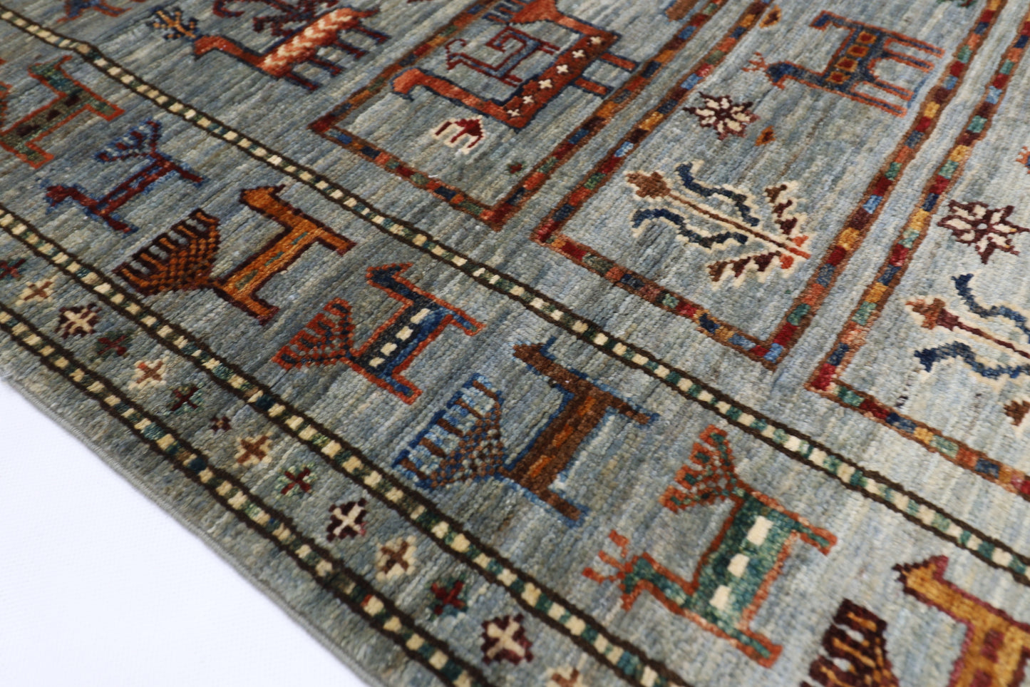 87 x 296 cm | Animal Afghan Tribal Hand Knotted Veg Dye Wool Runner