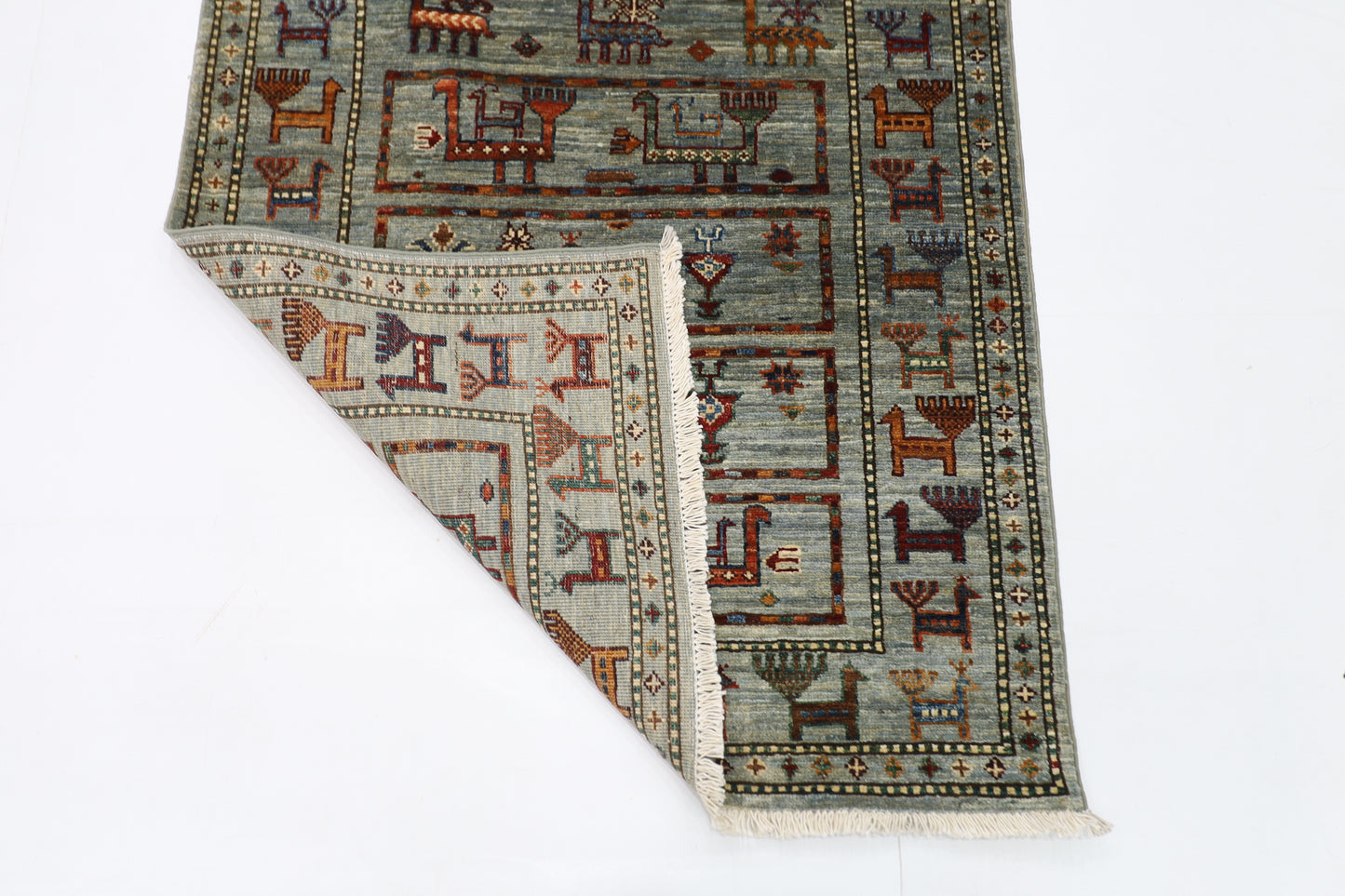 87 x 296 cm | Animal Afghan Tribal Hand Knotted Veg Dye Wool Runner