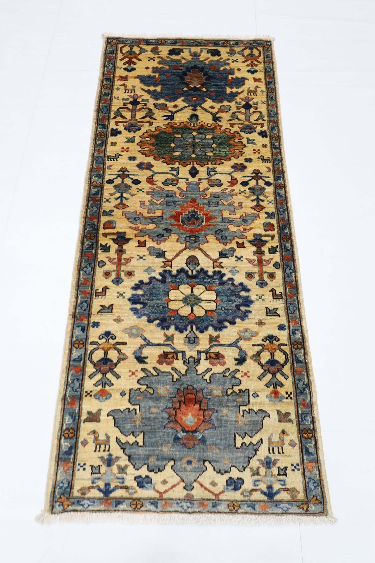 70 x 179 cm | Beige Afghan Tribal Hand Knotted Veg Dye Wool Runner
