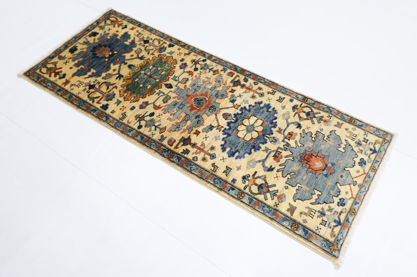 70 x 179 cm | Beige Afghan Tribal Hand Knotted Veg Dye Wool Runner